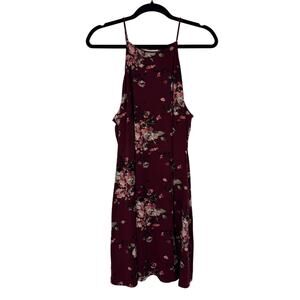 Nina Britton Spaghetti Strap Sleeveless Floral Mini Shift Burgundy Dress Large